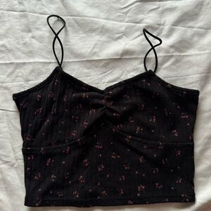 XS floral tank, black with pink flowers